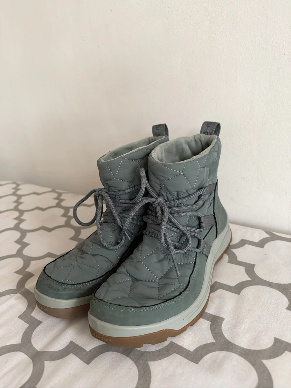 Ryka Quilted Lace-Up Ankle Boots in Sage Green with Brown Sole
